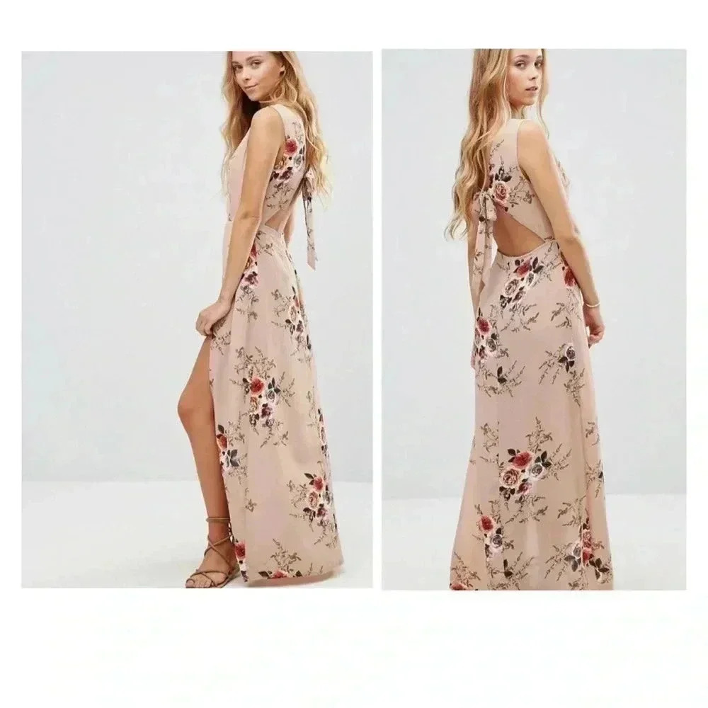 🆕Floral Splicing Open Back Slit Maxi Dress M🆕